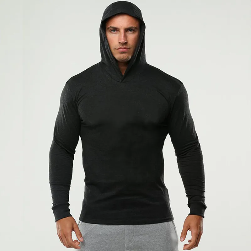 Hommes GYM Fitness Hoodies Couleur Unie À Capuche Athlétique Casual Sports Sweats Tops Manches Longues1