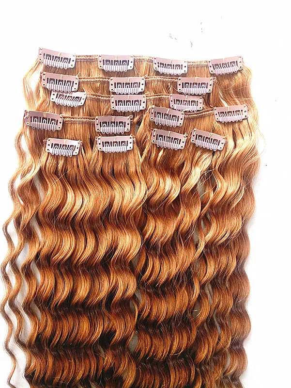 Brasilianskt klipp i humant Virgin Curly Hair Extensions Remy Blonde 27 # Klipp i hårförlängningar 120g En uppsättning