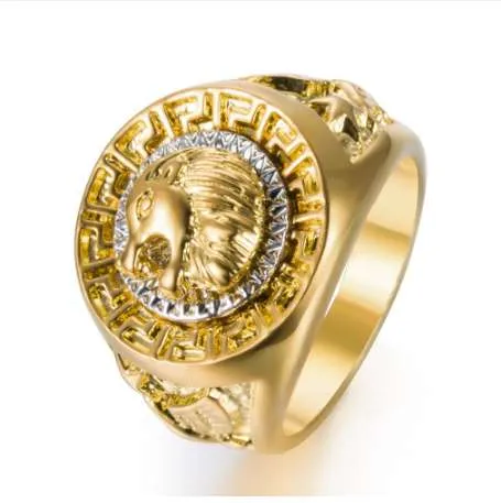 Gouden kleuren klassieke heren stijl punk hip hop ring cool leeuwenkop band gouden ring sieraden