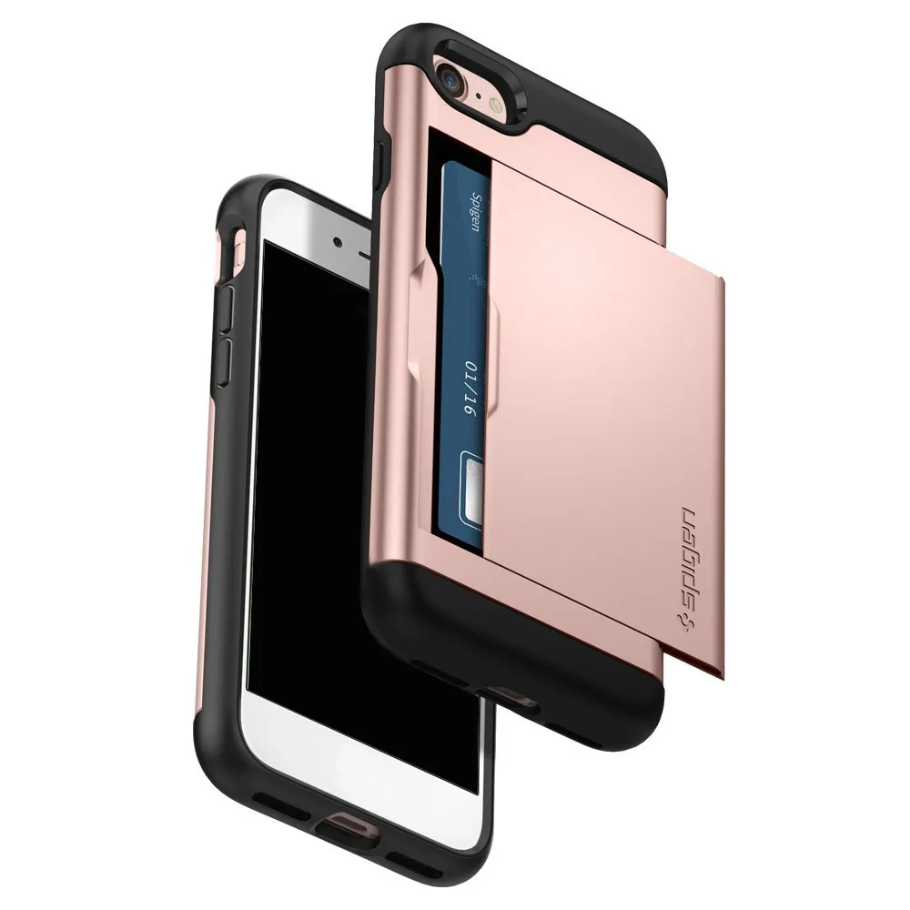 Spigen Slim Armor CS iPhone X 8 7 6 5 듀얼 레이어 지갑이있는 케이스 삼성 S4 S5 S5 S6 S7 S8 S9 용 디자인 및 카드 슬롯 홀더 커버 4 5