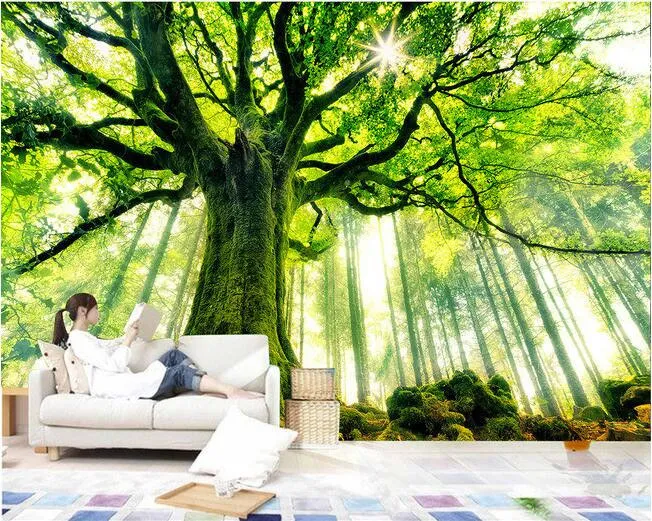 Carta da parati 3d personalizzati personalizzati murali adesivi non tessuti da parete albero da foresta muro è dipinti di sole PO muro 3d wallpaper4984684440884