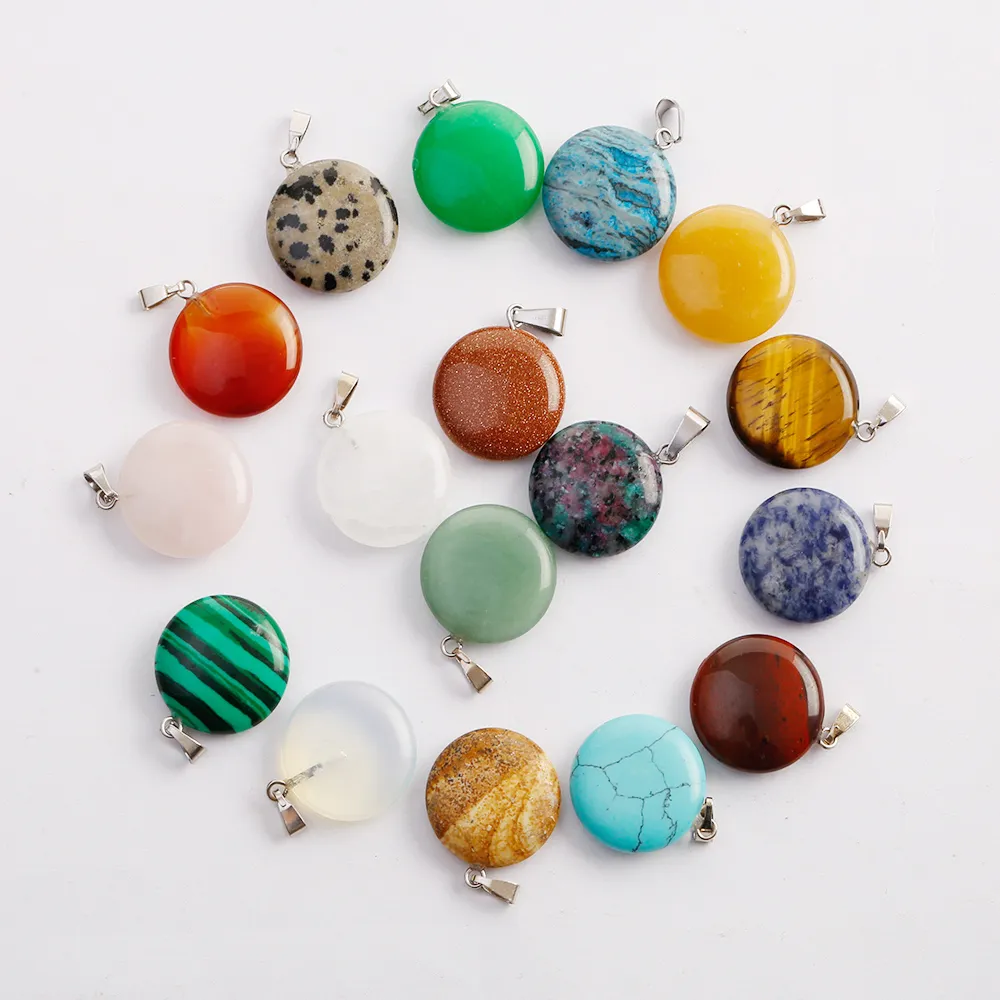 Mode Chaude Forme ronde Pendentif Naturel Agate Cristal Pierre Bricolage Fabrication de Bijoux Boucles D'oreilles Collier Vacances cadeau Livraison Gratuite