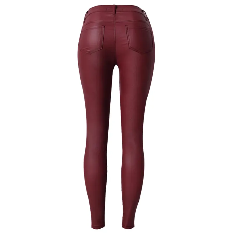 Red Leather Pants in Slim Fit