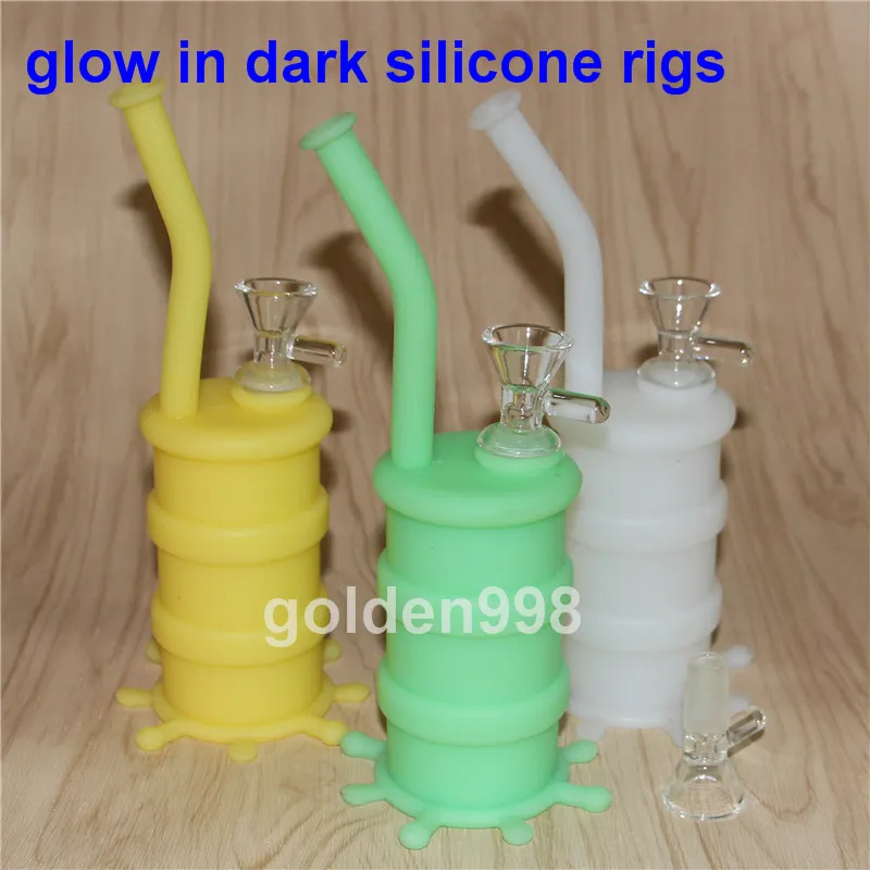 Populaires Silicon Rigs Silicone Hookah Bongs Glow dans les plates-formes de dab d'huile de silicium sombres avec bol en verre transparent silicone barboteur bong 5 ml étui en silicone