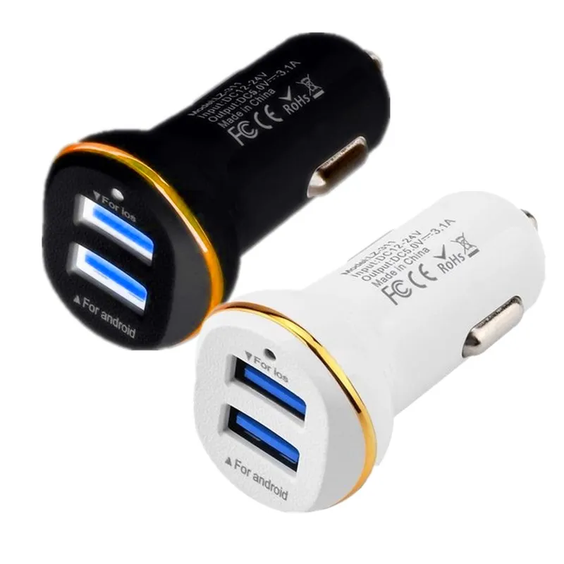 Snabba dubbla USB-portar 3.1a Billaddare Adapter Laddare för Samsung S7 S8 Android Telefon GPS MP3