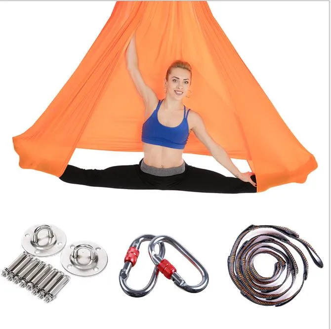 5*2.8m Aerial Flying Yoga Hammock elastic fabric Swing beds fitness yoga stripes anti gravity yoga hammock with accessaries