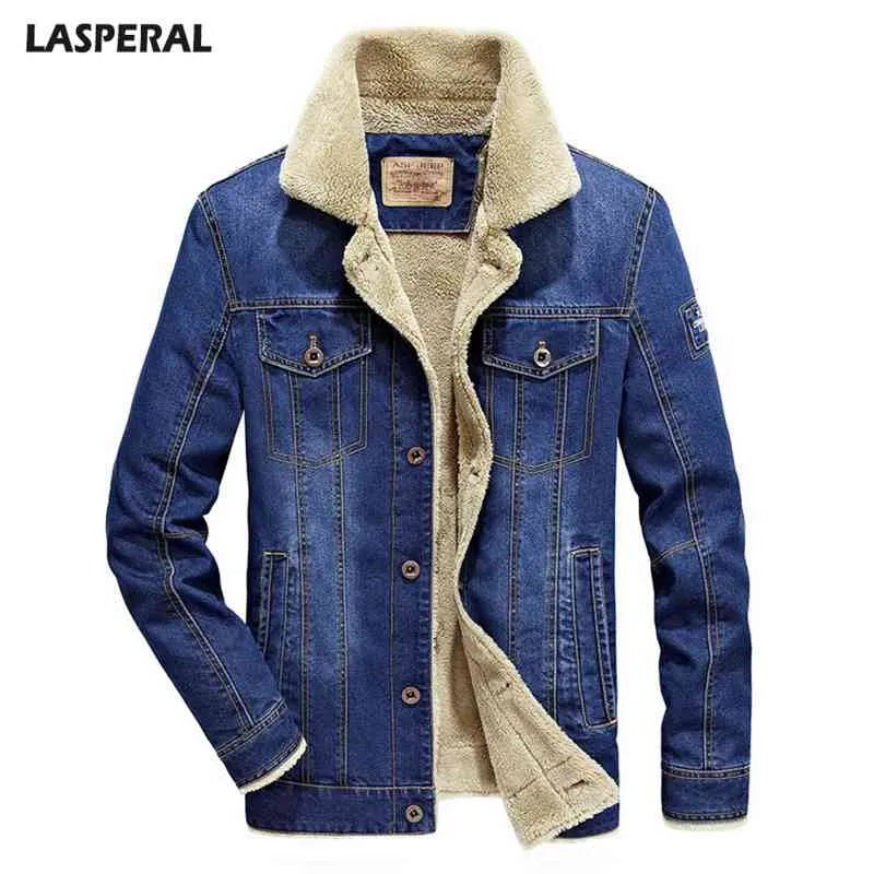 LASPERAL Mens Winter Denim Jacket With Warm Lapel Streetwear Style