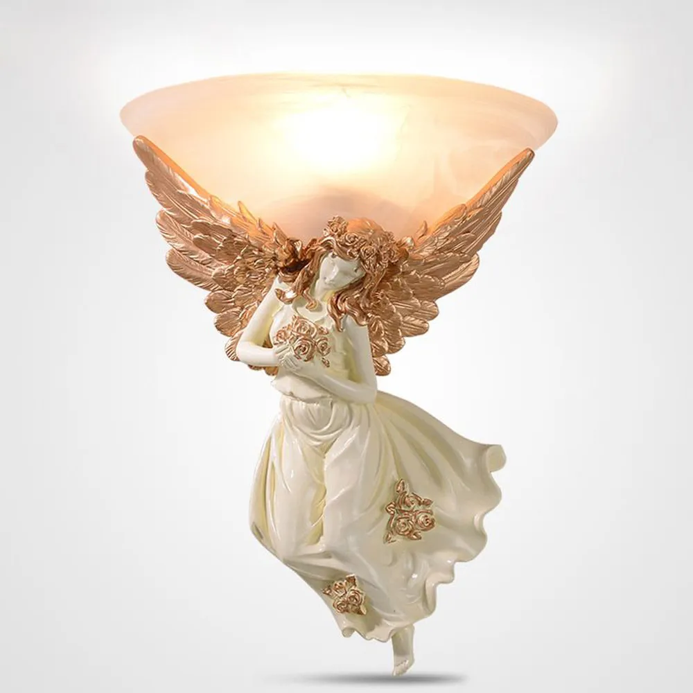 Resina Swing Flower Angel Bedroom Lamp Lampada da parete Europeo Vintage Club Corridoio Parete Sconce Balcone Portico Corridoio in cornice Applique da parete Applique