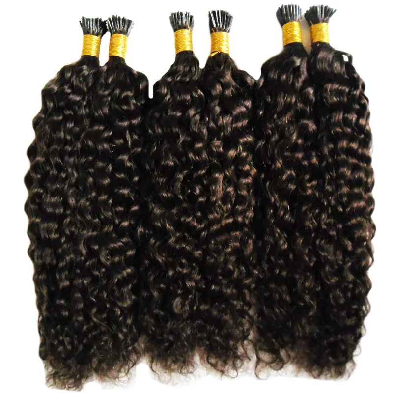 Mongolian Afro Kinky Curly Hair Keratin Stick Tips Hårförlängningar 300g Förbunden Jag Tips Hårförlängning Kapslar Human Fusion