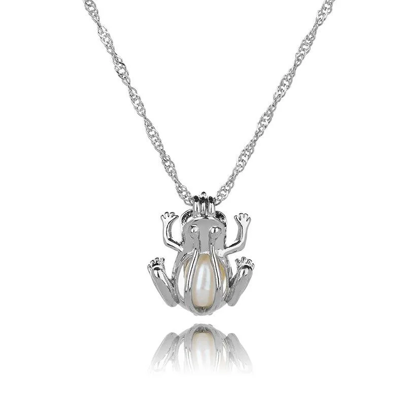 оптовая новая любовь Желания естественной перлы Клетка ожерелье с Oyster Pearl Mix Дизайн Мода полые Locket ключицы цепи ожерелье