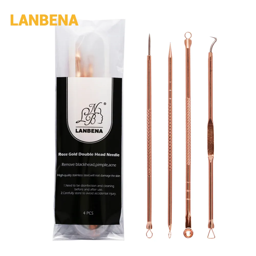 LANBENA Rose Gold Acne Removal Needle Comedone Acne Extractor Remover Acne Needle Treatment 4pcs