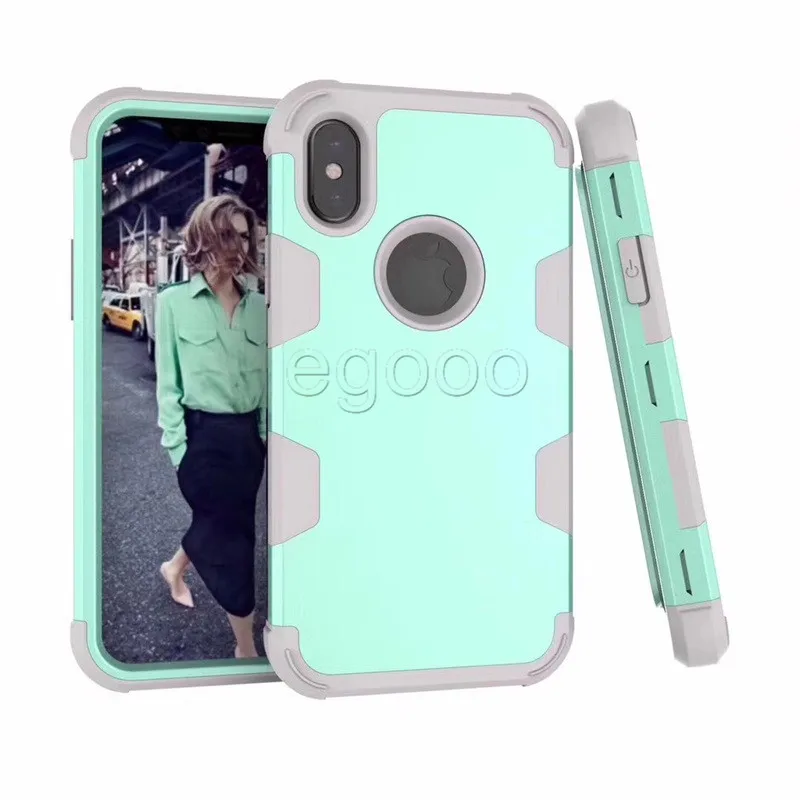 3 i 1 Hybrid Robot ShockoProof Case TPU Defender Armour Case Cover för iPhone X XR XS Max Samsung S9 S8 Plus Not 9 8