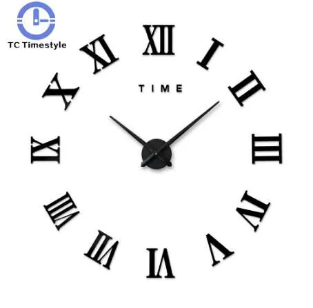3d duży zegar ścienny cyfry rzymskie lustro naklejki ścienne DIY salon salon domowy wystrój mody zegarki przybycia ściana kwarcowa