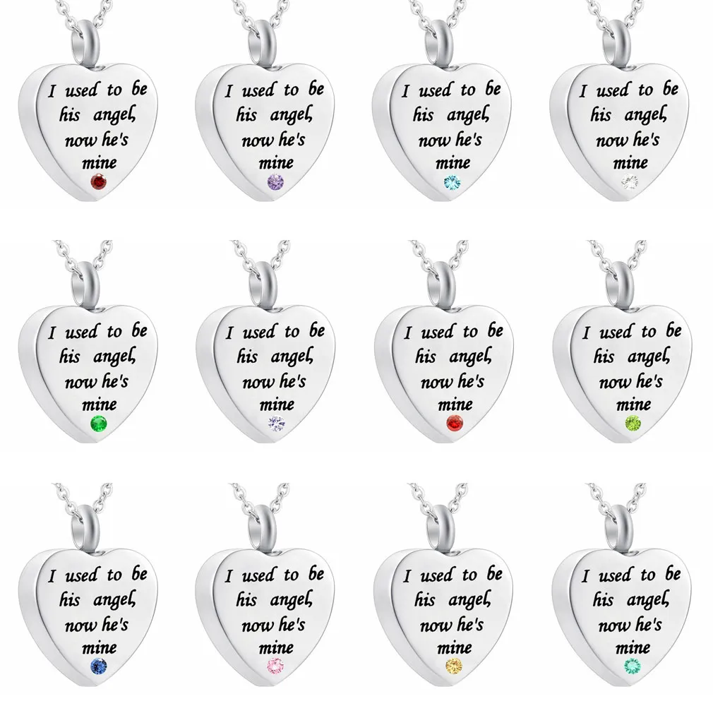 Cremation Jewelry Heart Keepsake Memorial Urn Birthstone crystal Charm Necklace dad and mom Pendant with Fill Kit