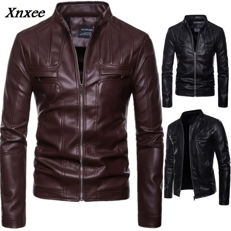 Vestes en Faux cuir pour hommes, flambant neuf, haute qualité, cuir Pu, noir, marron, 5XL, printemps-automne, veste et manteau Xnxee