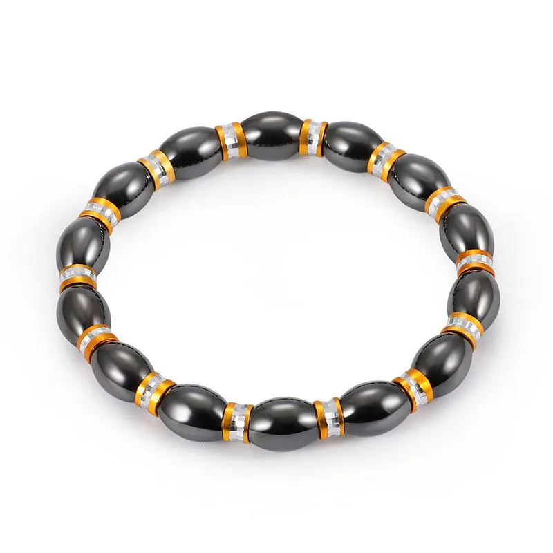 New Arrivals Energy Healing Black Gallston Bangle Gold Alloy Fish Drum Magnetic Therapy Of Beads Elastic Bracelet Unisex