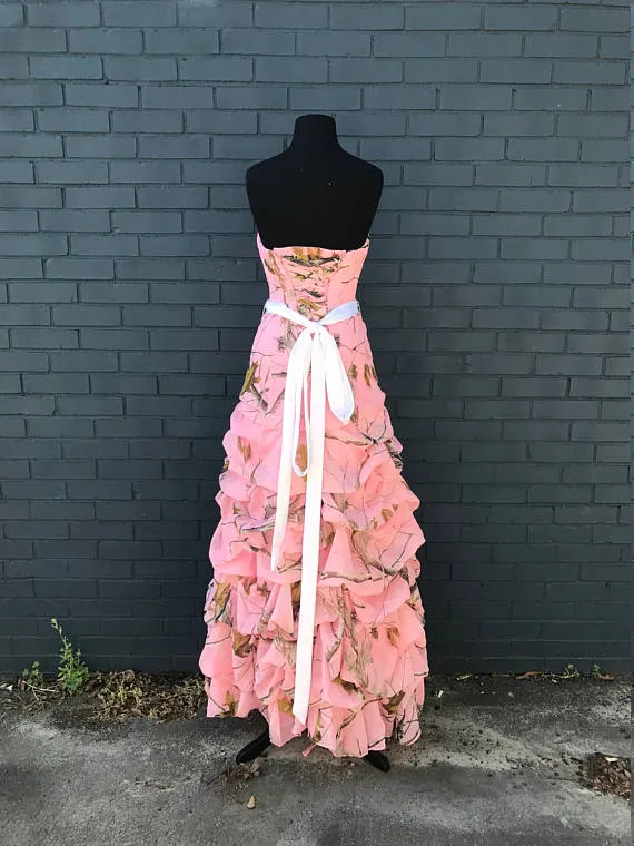 Real Tree AP Roze Camo Galajurk Lange Chiffon Pic-up Bruidsmeisjesjurk 2018260e