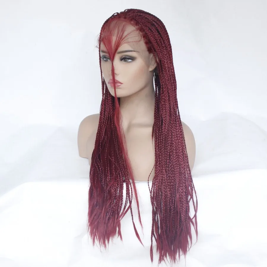 Burgundy Red Brazilian Full Lace Front Braided Wig 30 Synthetic Box French  Braid Updo, 250% Density, Free Part From Newbeautyhair6, $37.81
