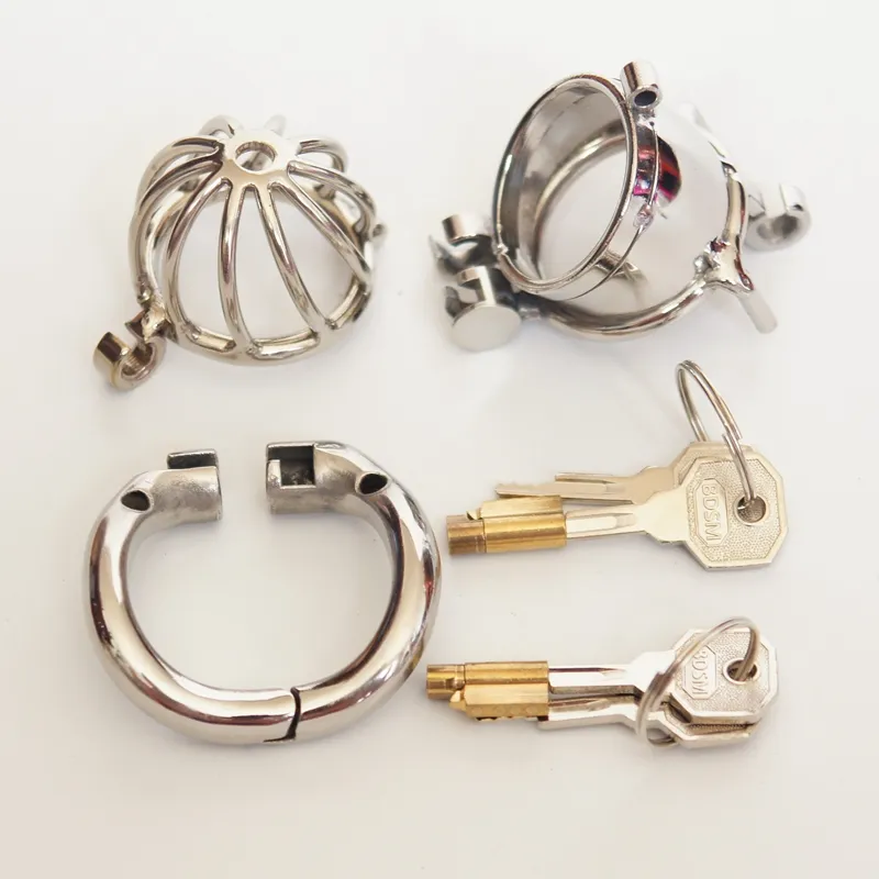 Double écluse conception de bite mâle Cages en acier inoxydable Pénis en métal Lock Cock Ring Ring Sex Toys For Men6071172