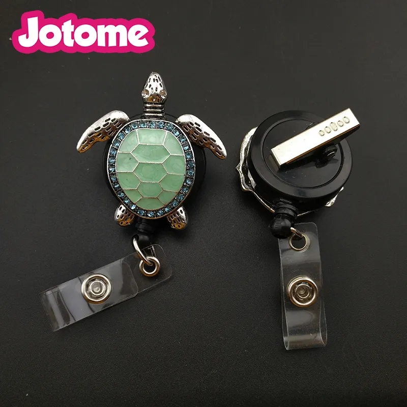 Key Rings Green Enamel Turtle Retractable Badge Reel Student Nurse  Exihibiton ID Name Card Badge Holder Office Supplies