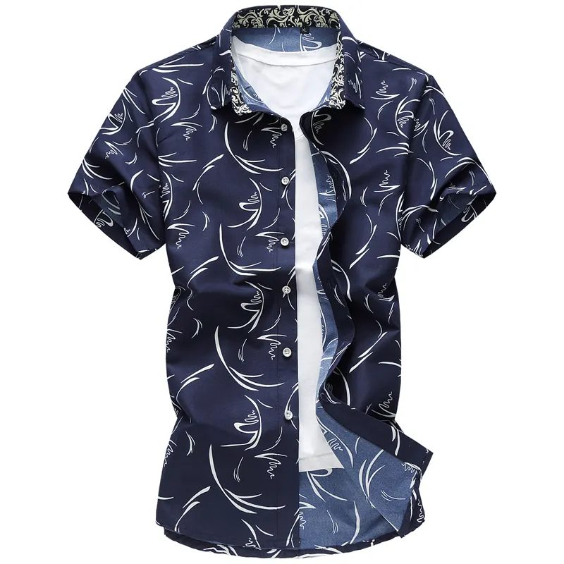 Whole-New Fashion Brand Summer Casual Shirts Mens Cotton Breathable Print Business Short Sleeves Shirts Man Plus Size 7XL Clot277H