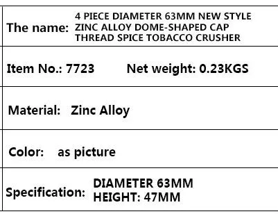 Diamètre en alliage de zinc 63 mm nouveau dôme en or rose à quatre couches avec déchiqueteuse de cigarettes