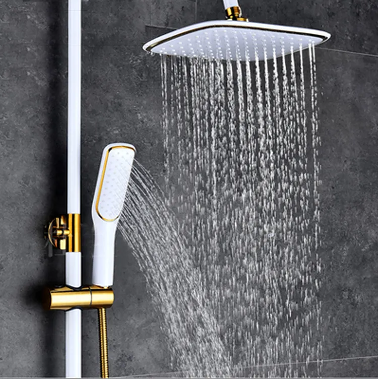 Cabezal de ducha en cascada de color blanco y dorado cuadrado de 5 estilos, rociador de mano superior de alta calidad