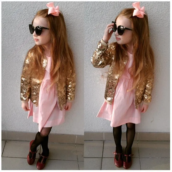 Baby girls kläder guld sequin jackor kappor barn glittrande paillette dragkedjor Barn outwears baby kläder toddler kläder toppar