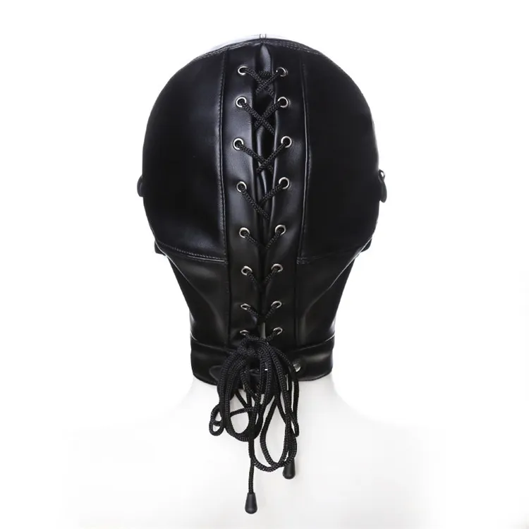 Cappuccio in pelle con cinturino in bondage erotico BDSM con bavaglio a sfera giochi adulti Maschera completa Eye Hollow Fetish Face Blindfold coppia2399512