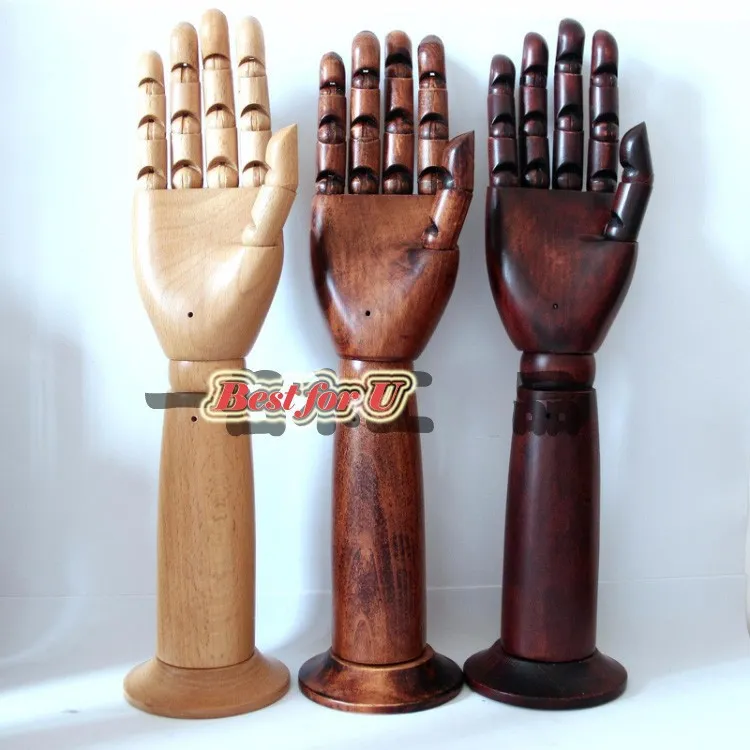 Gratis frakt!! Smycken Display Articulated Wood Hands Mannequin Flexibla leder Handmodeller Kvinna Mannequin Trähand