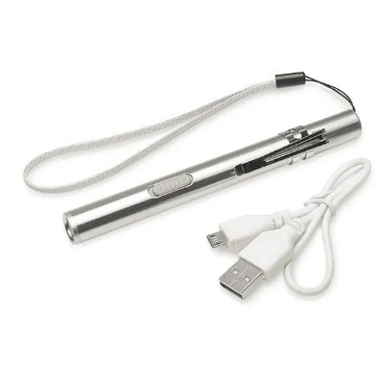 Kall vit varm vit usb uppladdningsbar ficklampa mini aluminium legering led lampor penna medicinska fackla runda måne formade ljus