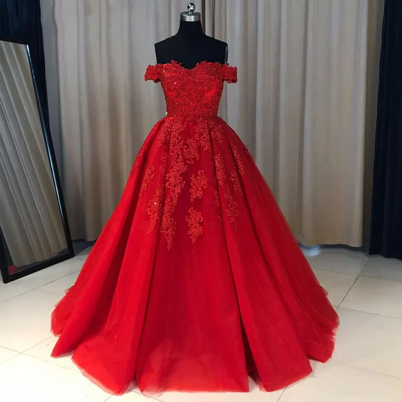Red Dress A Line Off Shoulder Plus Size Wedding Dresses Beaded Lace Appliques Tulle Zipper up Colorful Bridal Gowns Custom Made