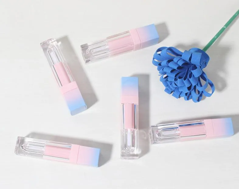 Square Empty Lip Gloss Tube Gradient Pink Blue Plastic Elegant Lipstick Liquid Cosmetic Containers 5ml Sample SN1223