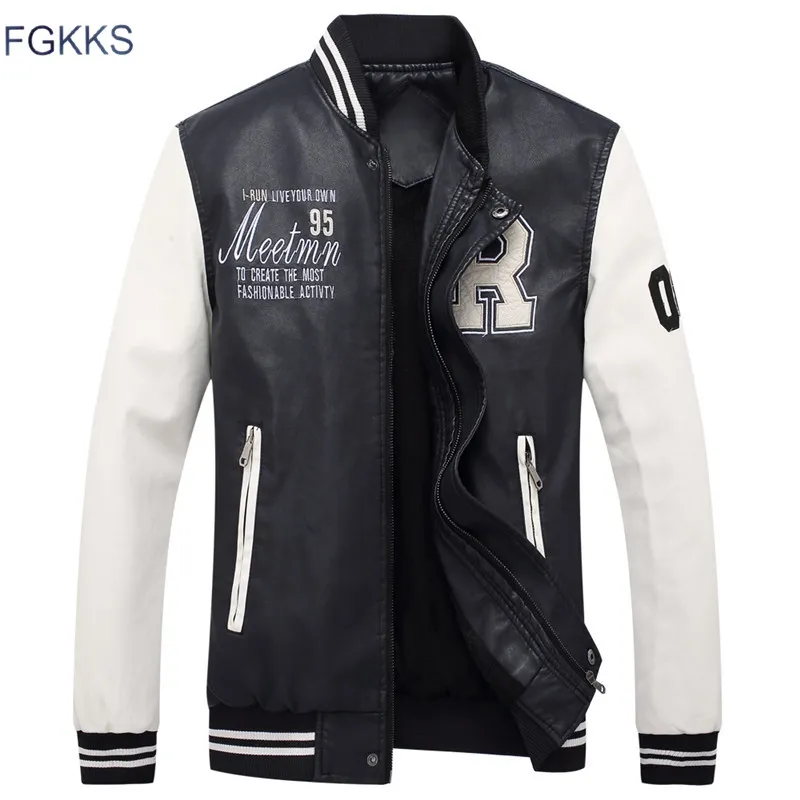 FGKKS Drop Shipping Men Leather Jackor Coat Fashion Lång Ärmar Letter Jackor Male Coats