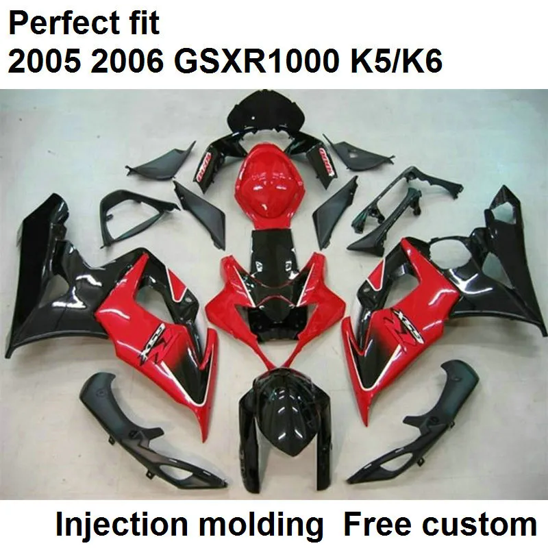 Carénages de vente chaude pour Suzuki GSXR1000 2005 2006 kit de carénage moulé par injection rouge noir GSXR1000 05 06 DF32