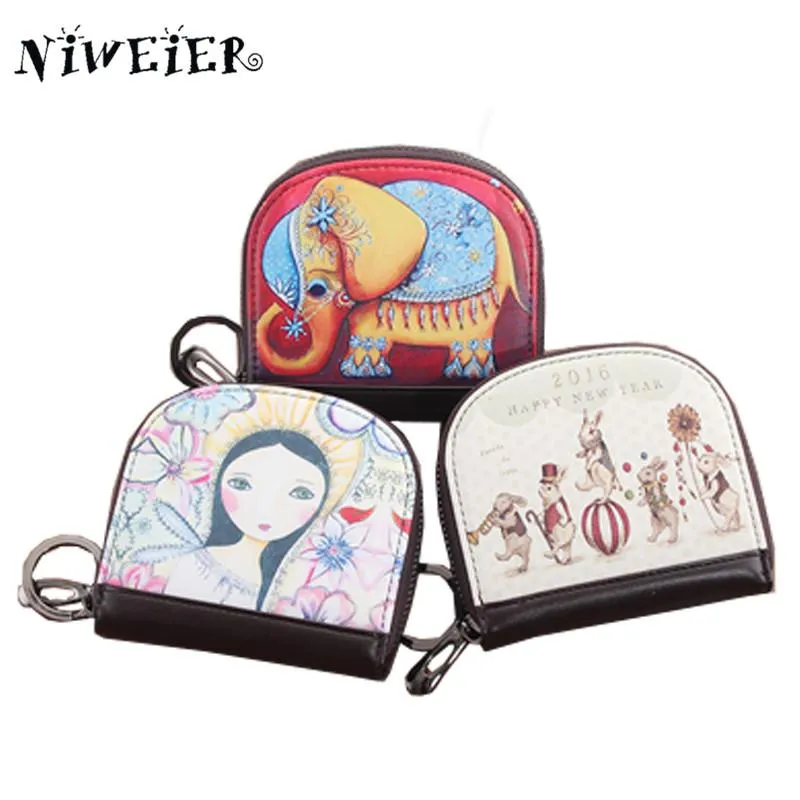 Vente en gros - Cartoon Elephant Femmes Porte-monnaie Filles Adolescents Organisateur Portefeuilles Zipper Embrayage PU En Cuir Dames Carte Sacs Bolsa Feminina