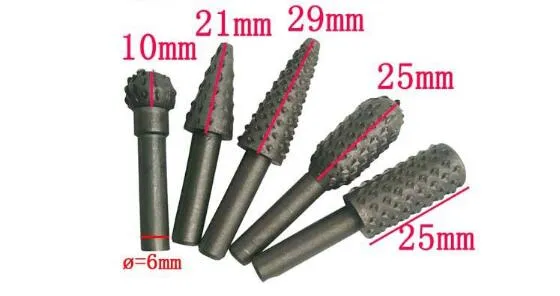 5 pçs / set Carbide Cutter Rotary Burr Set Gravura CNC Bit Madeira Arquivo Rotativo Bur Burr Moagem Shank 6mm 1/4 