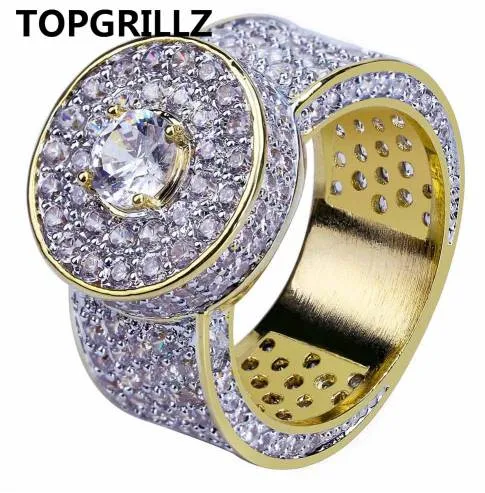 Topgrillz Gold Color ALL OUT OUT OUT CAPY Micro Pave Cubic Zircon кольцо 7 8 9 10 11 Пять размеров кольца хип-хоп ювелирные изделия для мужчин