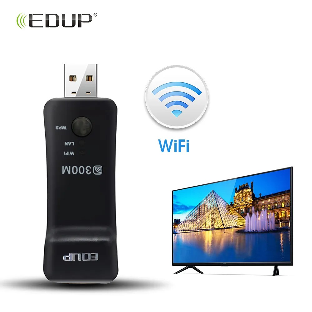 EDUP 300MBPS SMART TV WiFi Adapter USB Universal Wireless TV Network Card USB WiFi Repeater för smart TV -spelare TV -låda med LAN245C