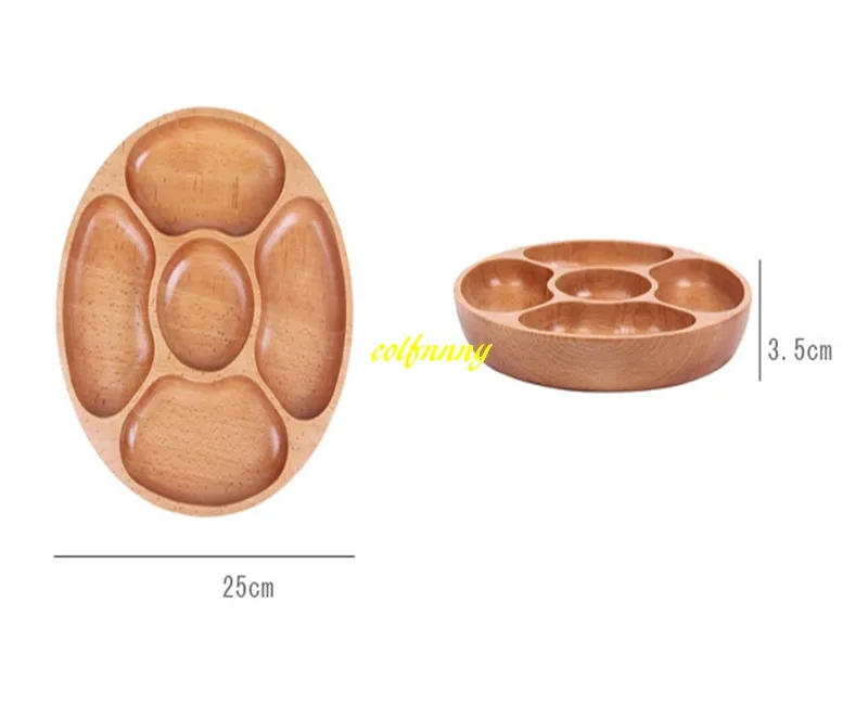 10個/ロット5格子丸木製スナック料理家族フルーツデザート料理穀物木材パーティー整備トレイ
