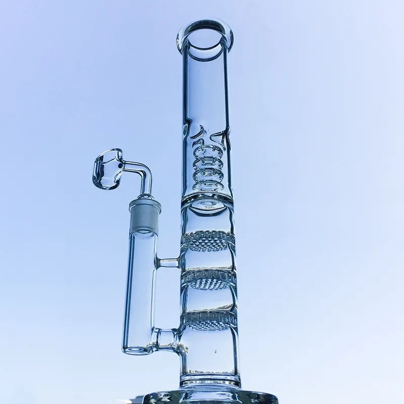 Rak rörglas bong trippel dab rigg fågelbur perc vattenpipa vatten rör oljeriggar bongs för rökning med banger skål HR316