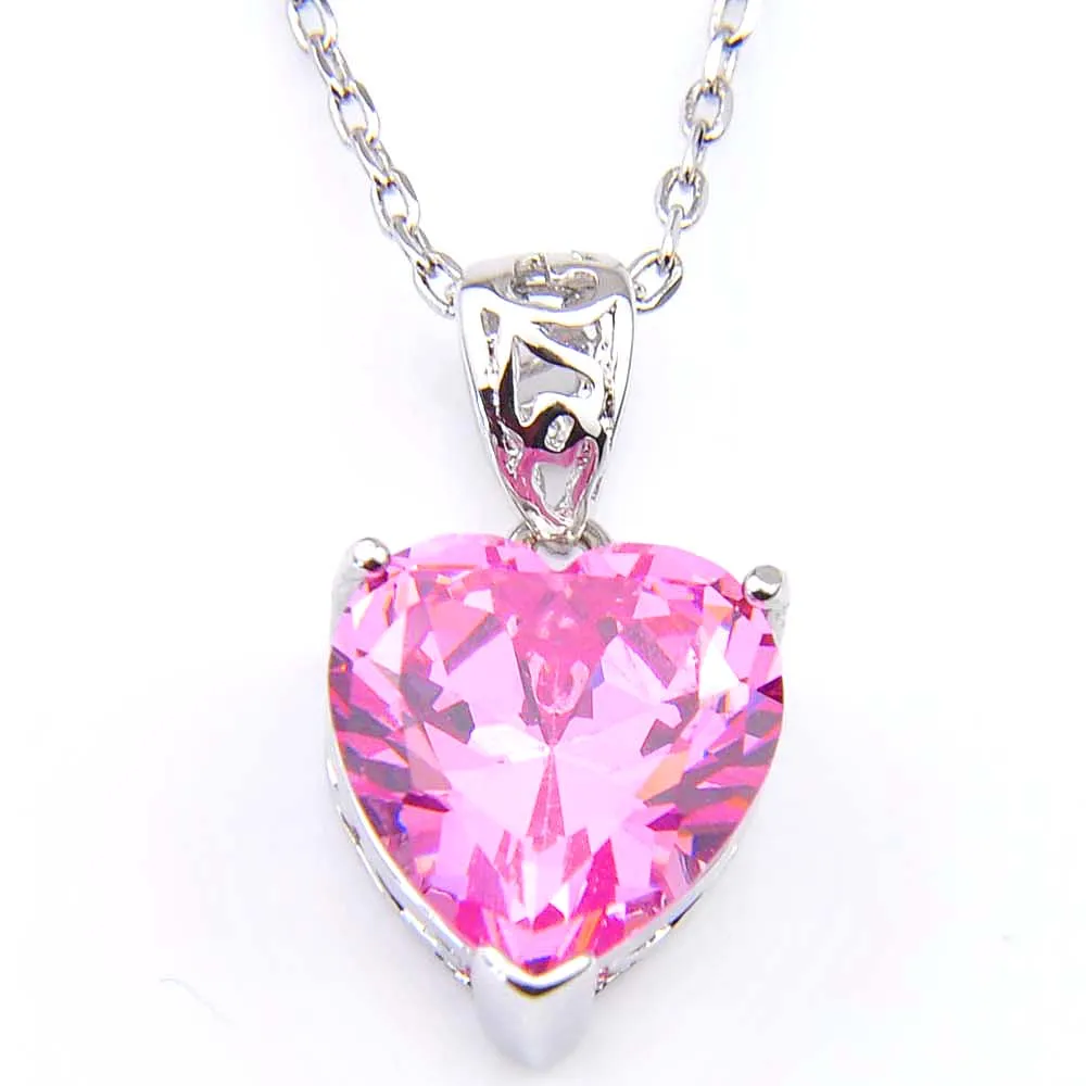 Topprea 2019 Nytt modemärke Juldagspresent Smycken Hjärta Röd Granat Rosa Kunzite Gems 925 Silver Halsband Kvinnors Zirkonhängen