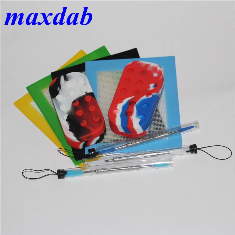 Silikon Yağı Wax Dab Slicks Aracı Kiti ile 14 * 11.5 Kare Mat Pad 6 + 1 Konteynerler Kavanozlar Için Titanyum Dabber Araçları Balmumu Dabbing Set