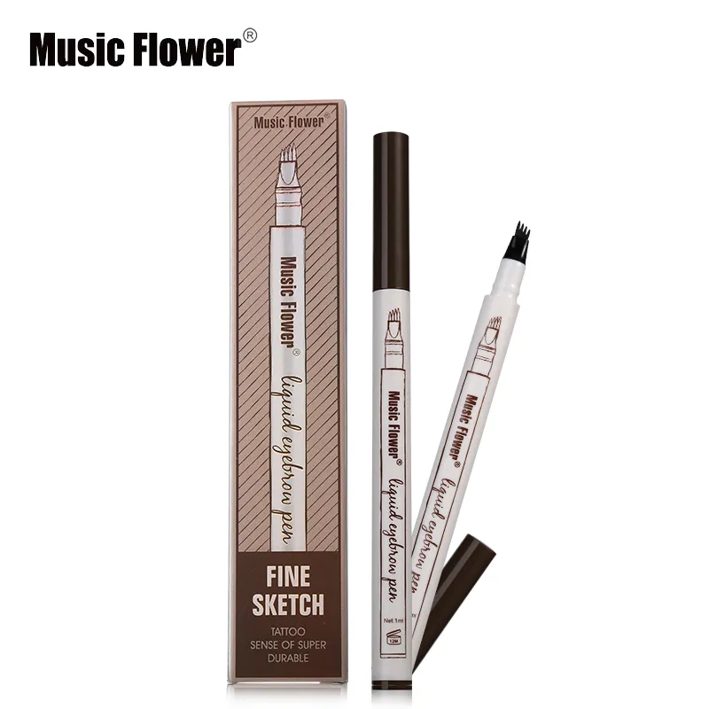 Music Flower Ciecz Brwi Enhancer Pen 3 Kolor Drobny Szkic Pobyt All Day Wodoodporna Brwi Pen Makeup Tatuaż Naturalne Brwi