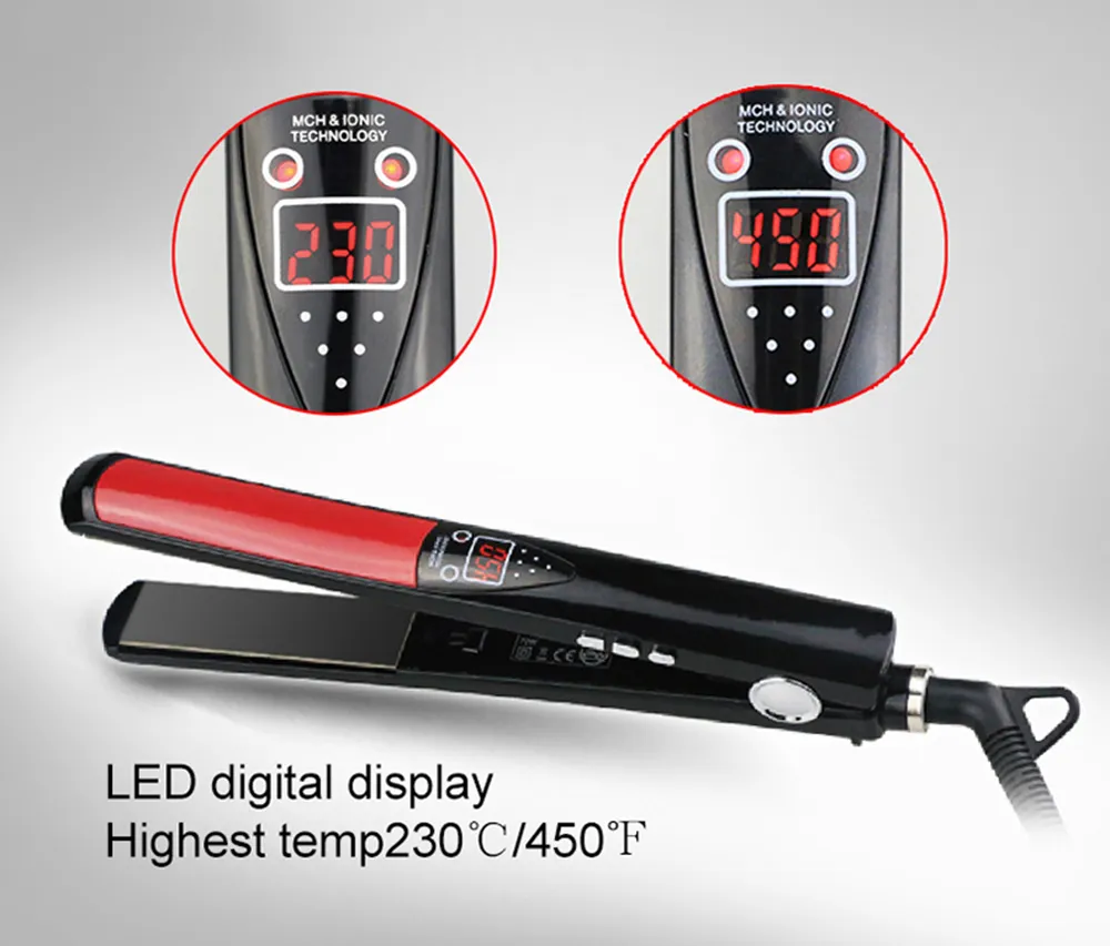 Nieuwe PRO-stijltang 1 inch titanium / keramische infrarood plat ijzer rechttrekken ijzers styling tool led digitale display stijltang