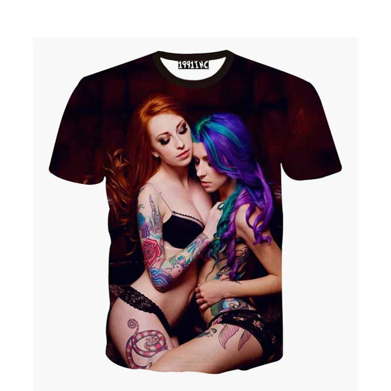 T Shirt New Summer Fashion 3D Novel t-shirts Sexy Naked Tattoo Girl Impression 3d t-shirts Hommes / femmes top t-shirts grande taille