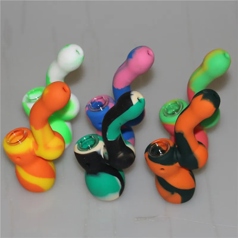 Newest Silicone Smoking Water Pipe Portable Hookah Tobacco Pipes With Glass Bowl Dry Herb Wax Vaporizer pipe Multi Colors Wholesale