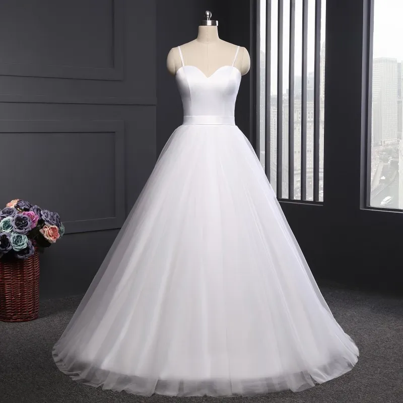 Spagetti Kayışı Plaj Gelinlik 2018 LORIE Vestido Noiva Praia Basit Beyaz Tül Casamento Gelin Törenlerinde Custom Made