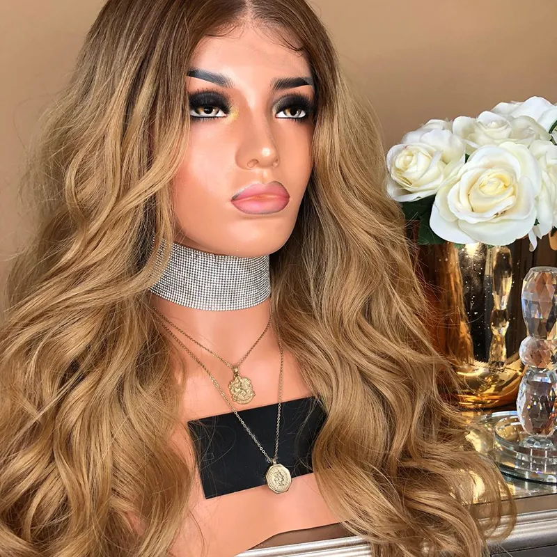 Long Lace Front Blonde Ombre Wigs Dark Root Body... From  display picture 2