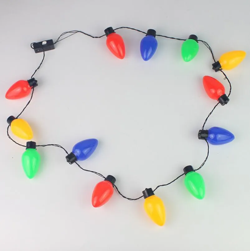 Christmas Holiday Flashing Light Bulbs Necklace LED Necklaces for Christmas Decorations Gift Supplies Party candy cane necklace JL4181